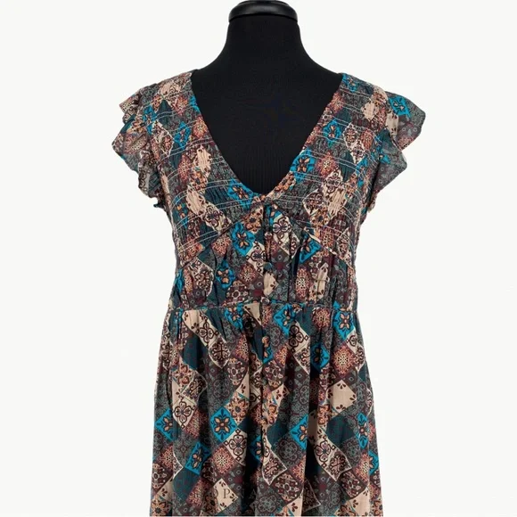 Anthropologie Women's The Peregrine Smocked Midi Dress Sz Large, Brown Multi - Picture 4 of 16